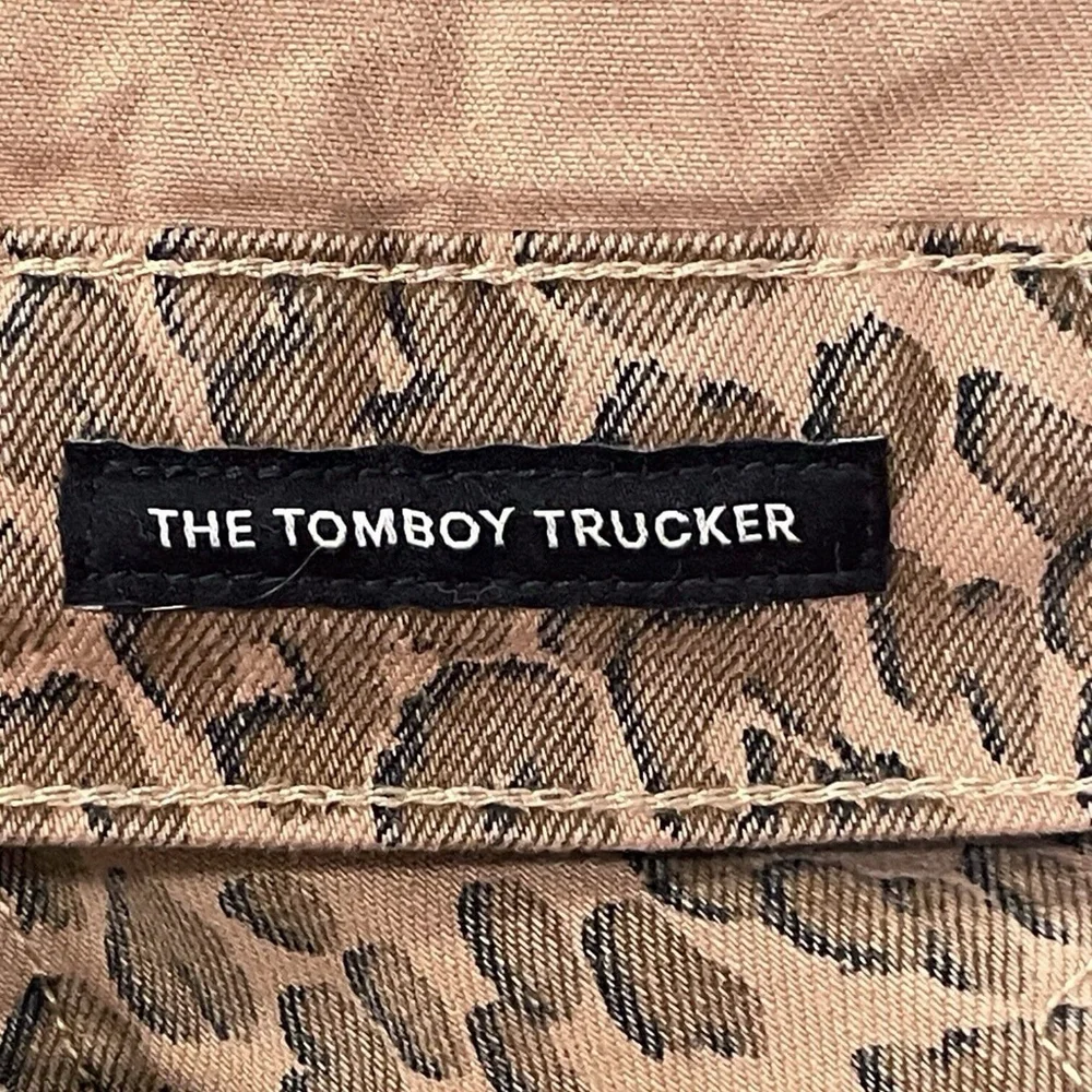 Lucky Brand Womens XS Leopard Denim Jacket The Tomboy Trucker Animal Print Brown - Picture 15 of 16